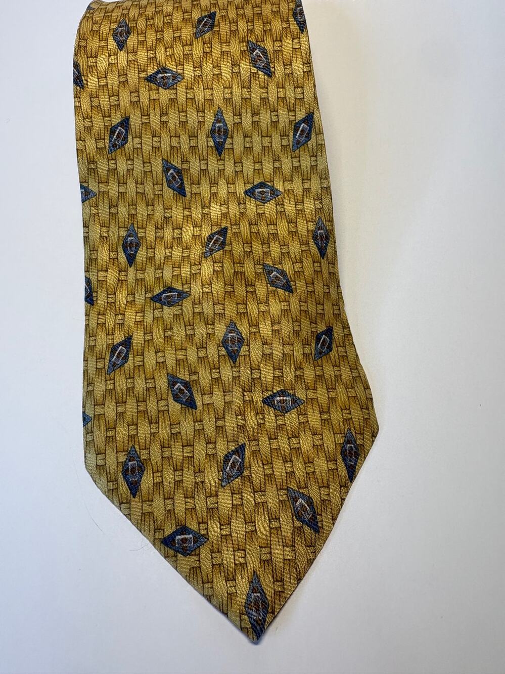 Oscar de la Renta Men's Geometric Woven Silk Tie - Yellow and Blue